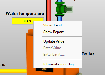 Standard popup menu, Reliance SCADA