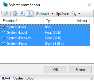 Výběr proměnné, Reliance SCADA