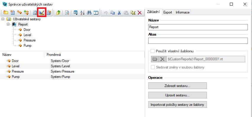 Správce uživatelských sestav, Reliance SCADA