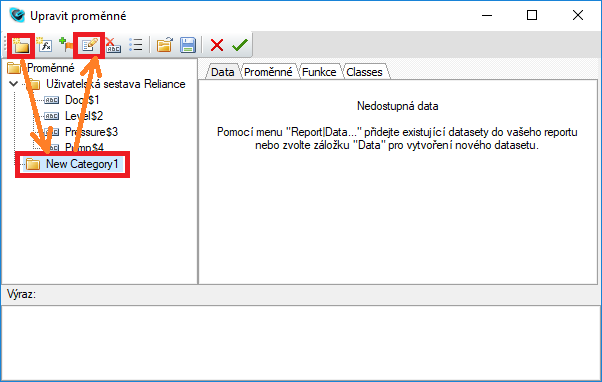 Upravit proměnné, Reliance SCADA