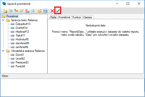 Upravit proměnné, Reliance SCADA