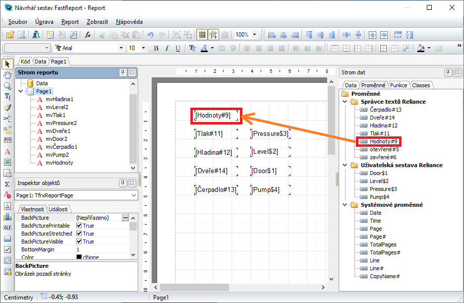 Návrhář sestav FastReport, Reliance SCADA
