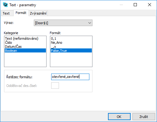 Text – parametry, Reliance SCADA