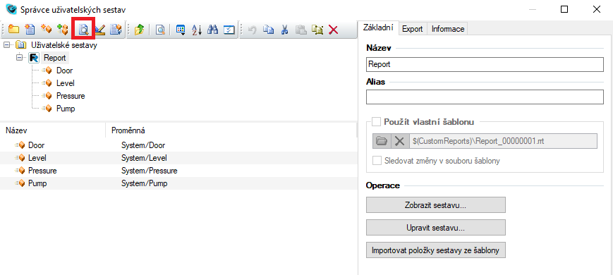 Správce uživatelských sestav, Reliance SCADA