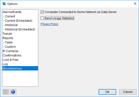 Web Client Settings, Reliance SCADA