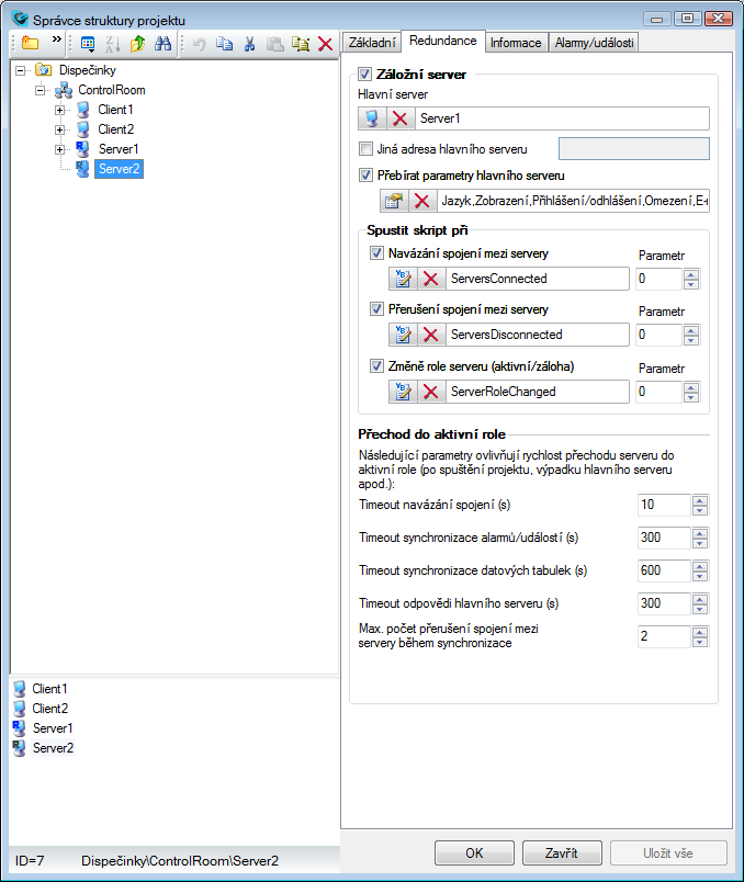 Správce struktury projektu – redundance typu server–server