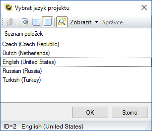 Reliance SCADA – Vybrat jazyk projektu