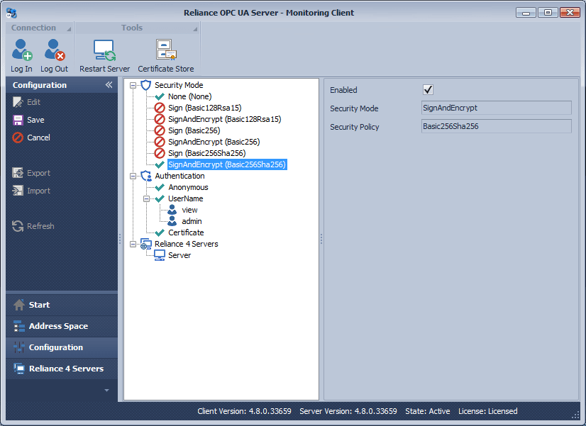 Reliance OPC UA Server – Configuration