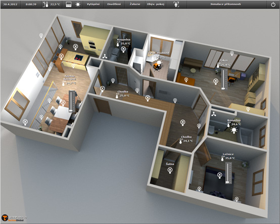 Visualization of the apartment's lighting and heating