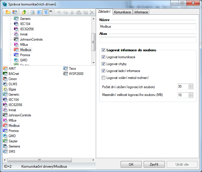 Reliance SCADA, Správce komunikačních driverů – Logování